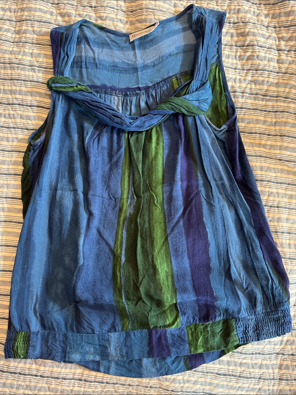 Revolution Blue and Green Striped Sleeveless Tank Top